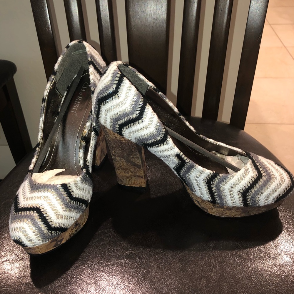Black and White Woven Platform Shoes